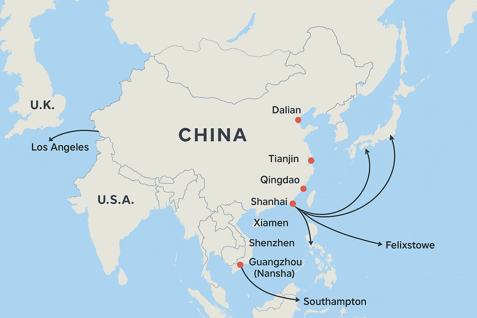 china sea port map