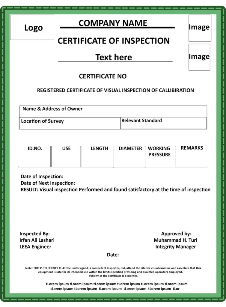 certificate of inspection