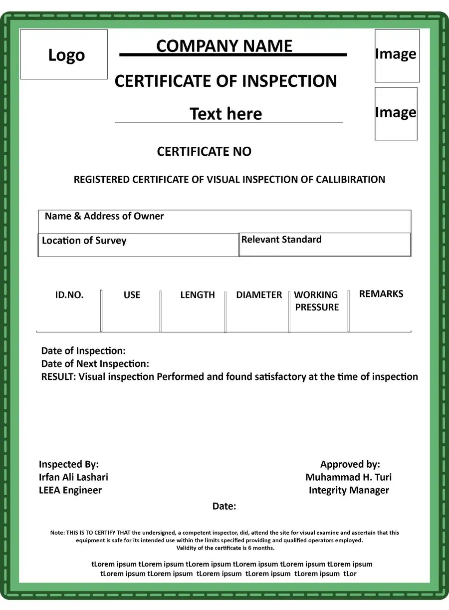 certificate of inspection