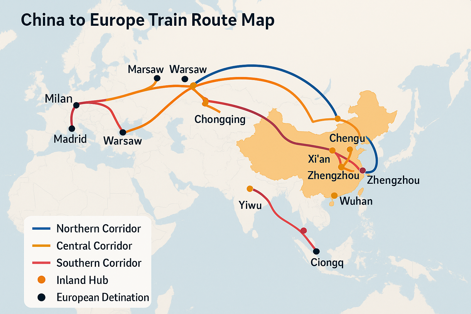 china to europe train route map