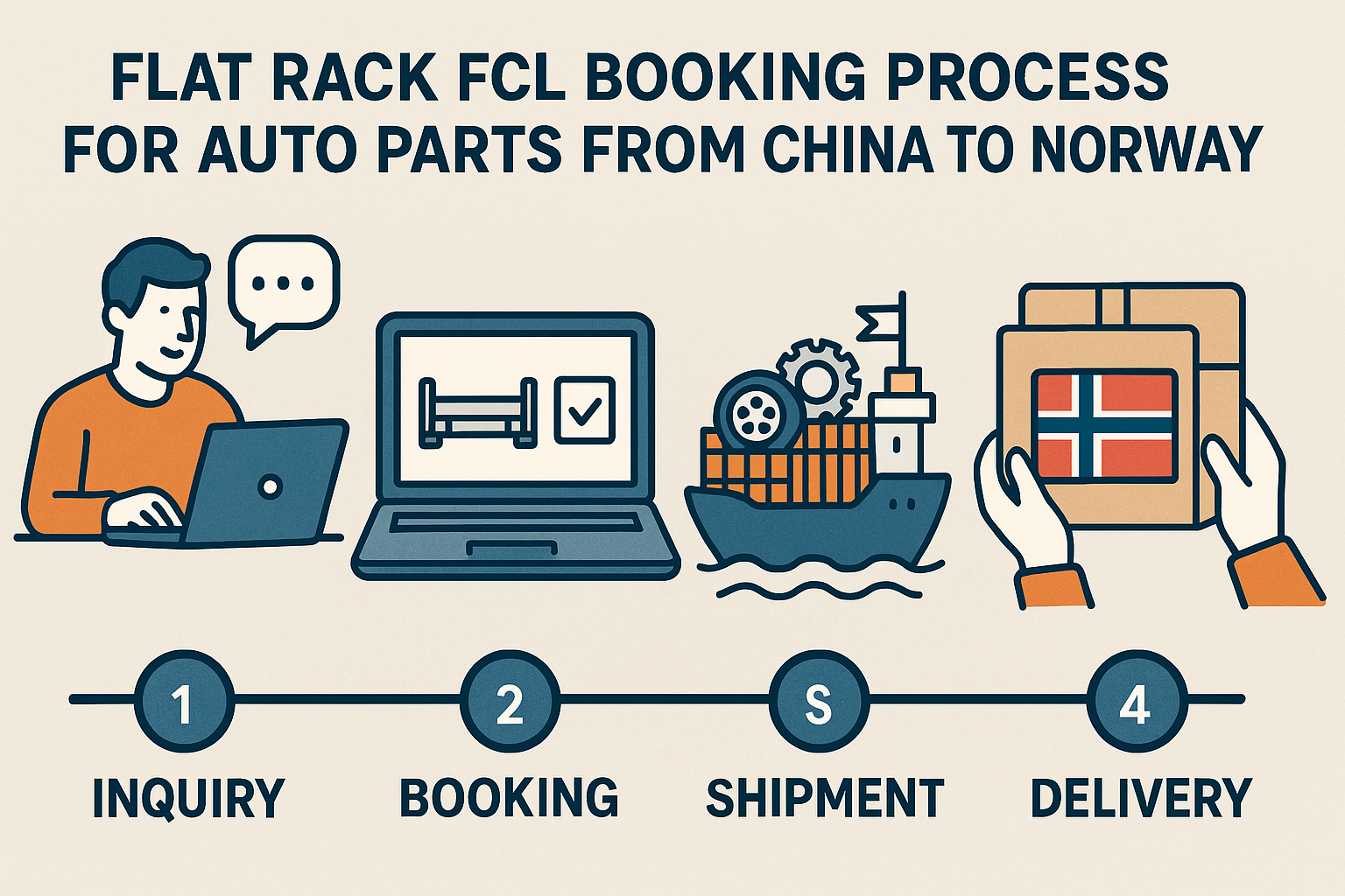 Flat Rack FCL booking process for auto parts from China to Norway