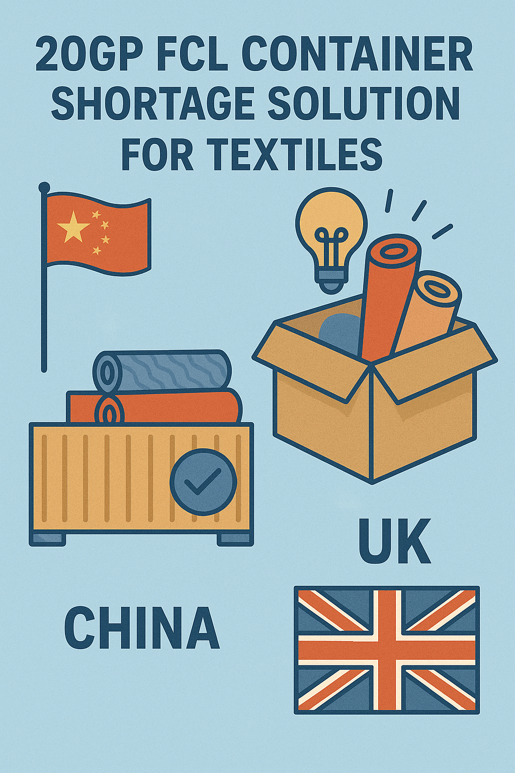 20GP FCL container shortage solution for textiles from China to UK