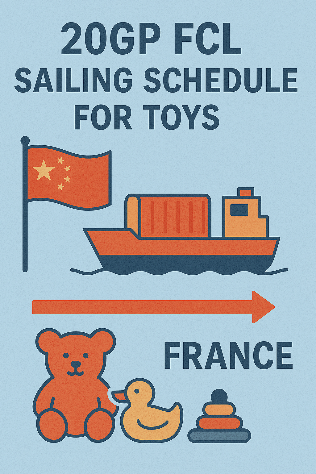 20GP FCL sailing schedule for toys from China to France