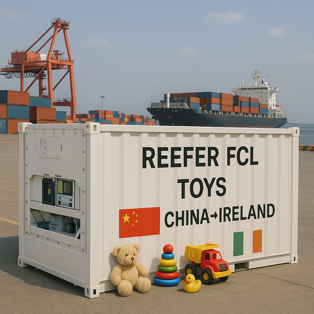Reefer FCL best route for toys from China to Ireland