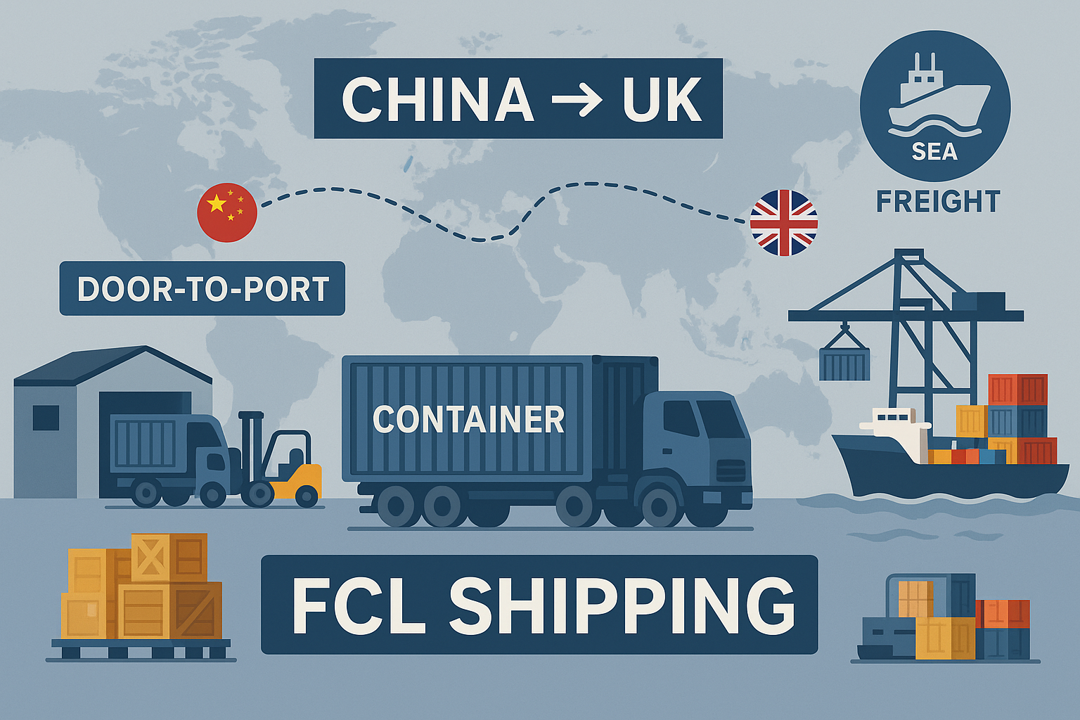 China FCL door to port to UK