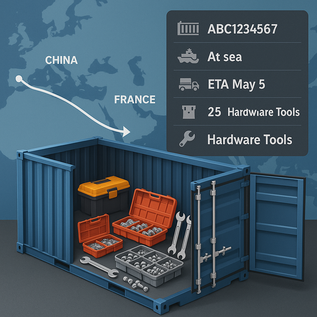 Open Top FCL tracking for hardware tools from China to France