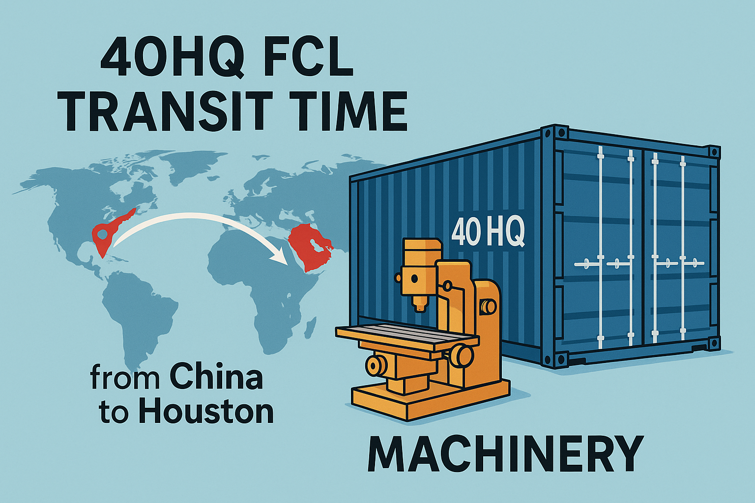 40HQ FCL transit time for machinery from China to Houston