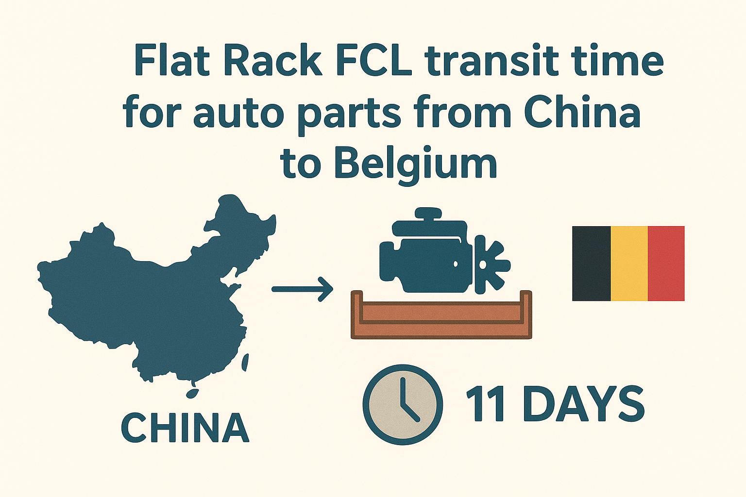 Flat Rack FCL transit time for auto parts from China to Belgium