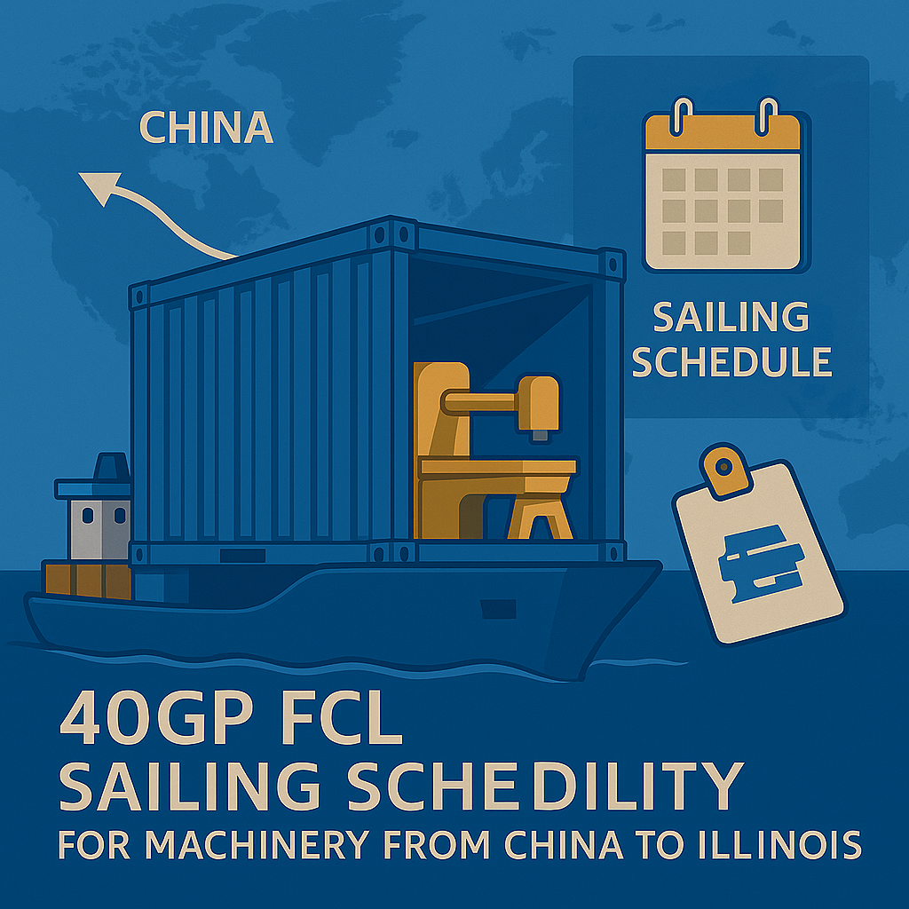 40GP FCL sailing schedule for machinery from China to Illinois
