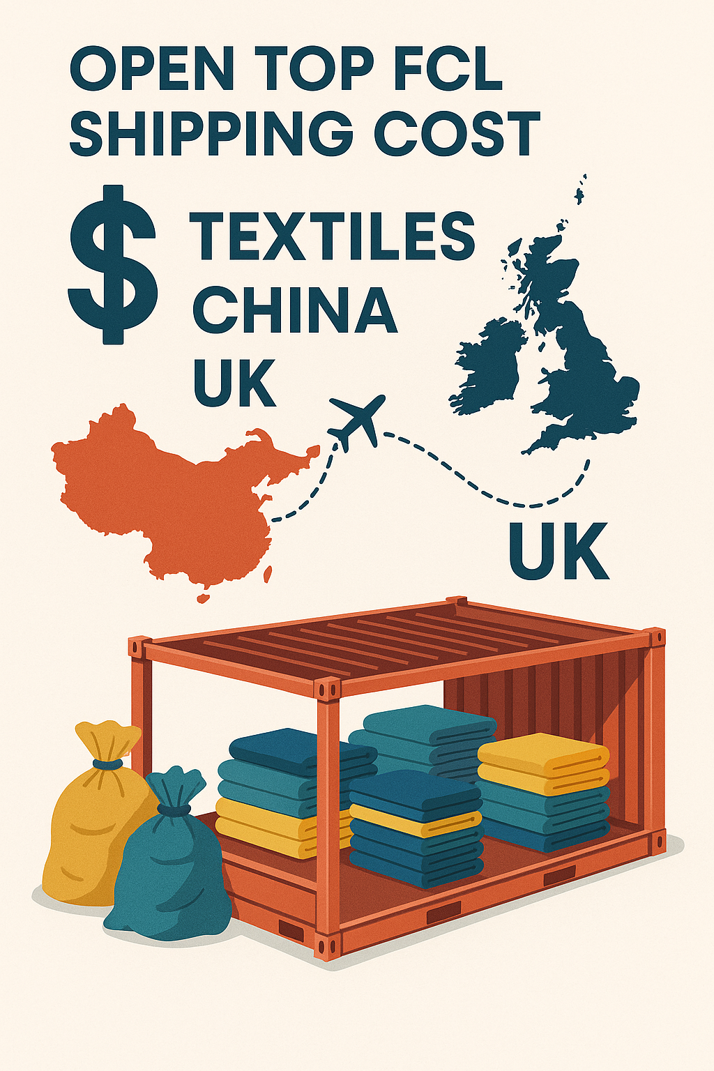 Open Top FCL shipping cost for textiles from China to UK