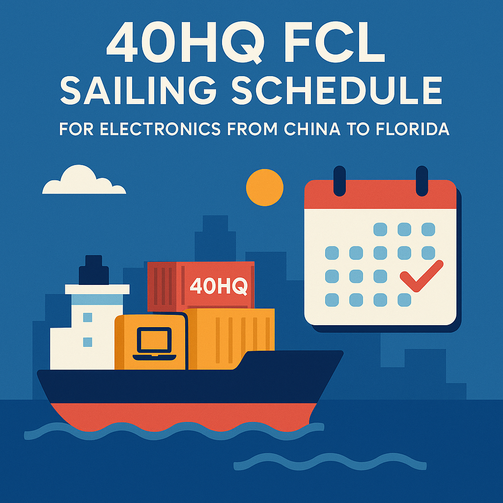 40HQ FCL sailing schedule for electronics from China to Florida
