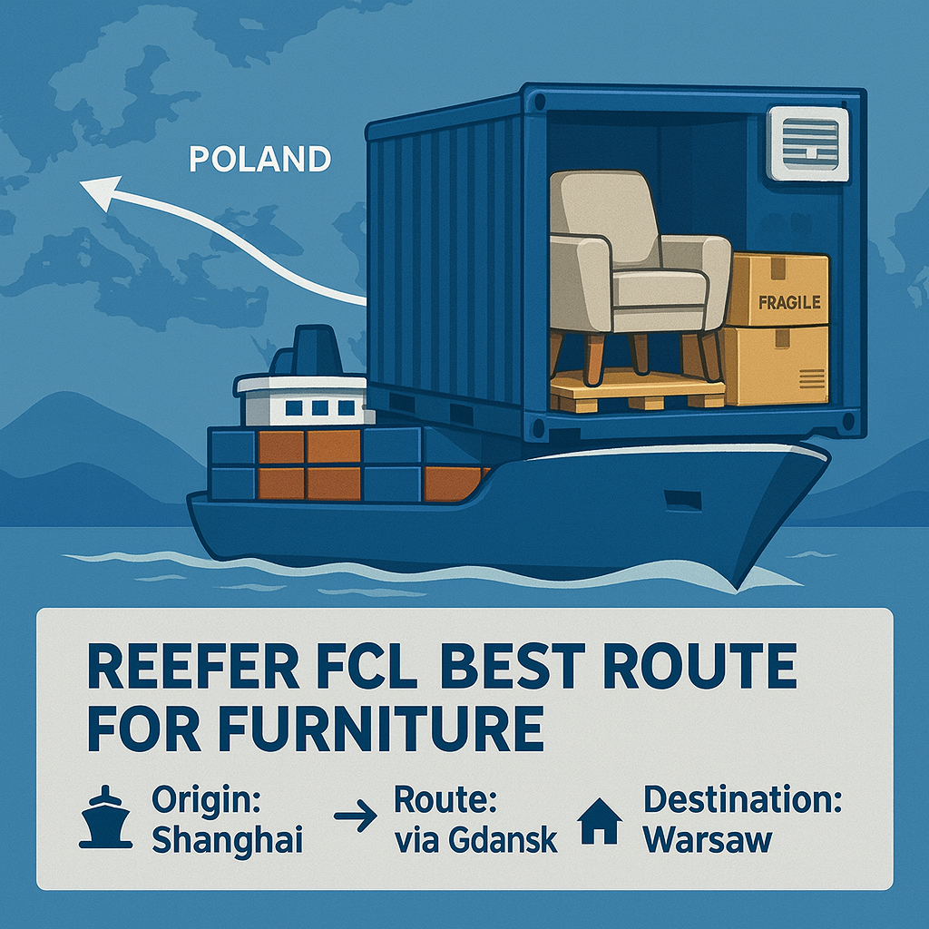 Reefer FCL best route for furniture from China to Poland