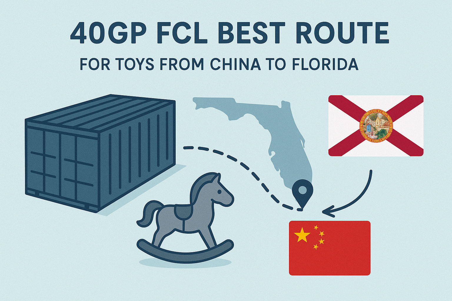 40GP FCL best route for toys from China to Florida