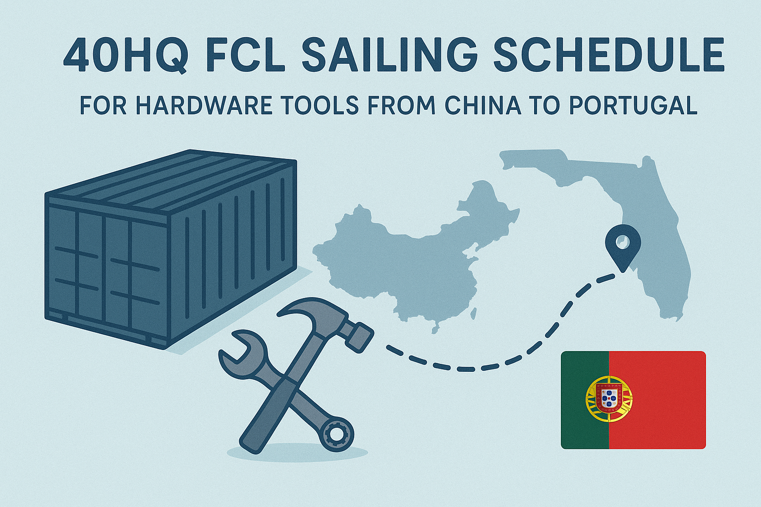 40HQ FCL sailing schedule for hardware tools from China to Portugal