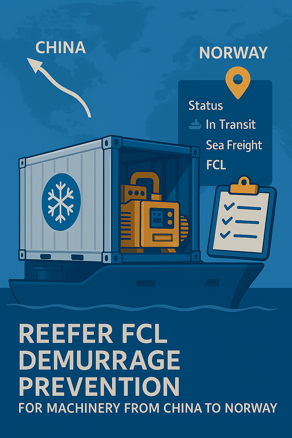 Reefer FCL demurrage prevention for machinery from China to Norway