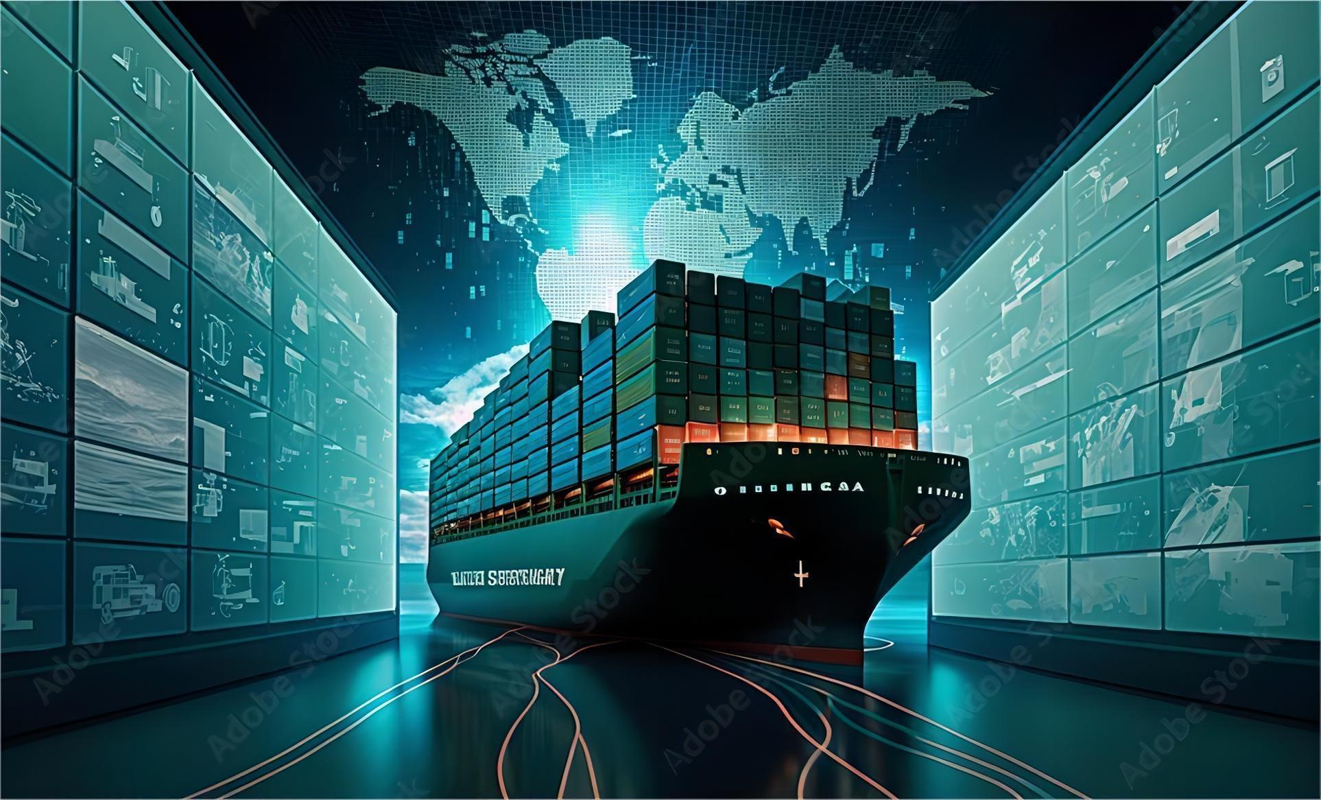 Container ship loaded with cargo leaving a port in China