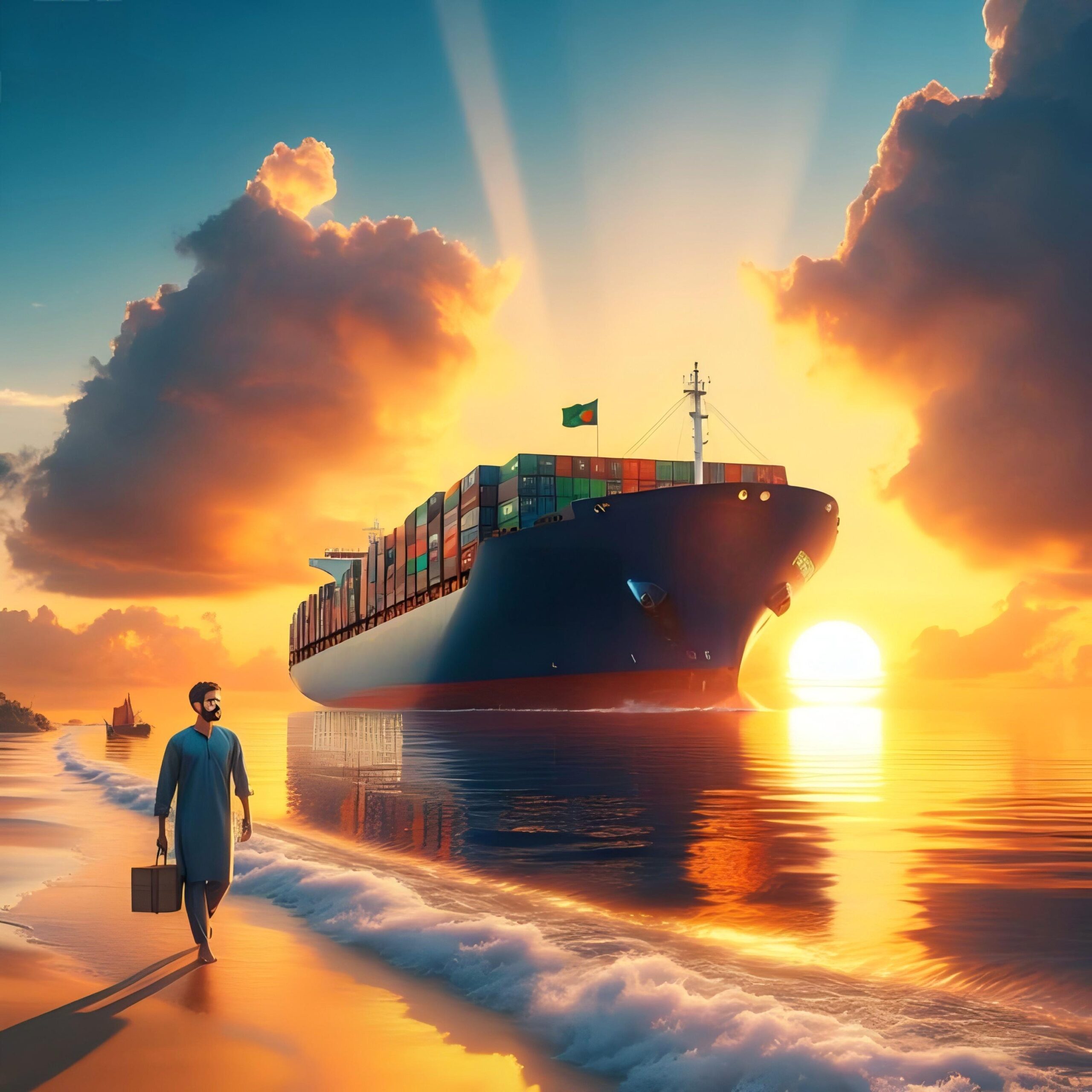 Containers and cargo ships at a busy international port, representing global trade.