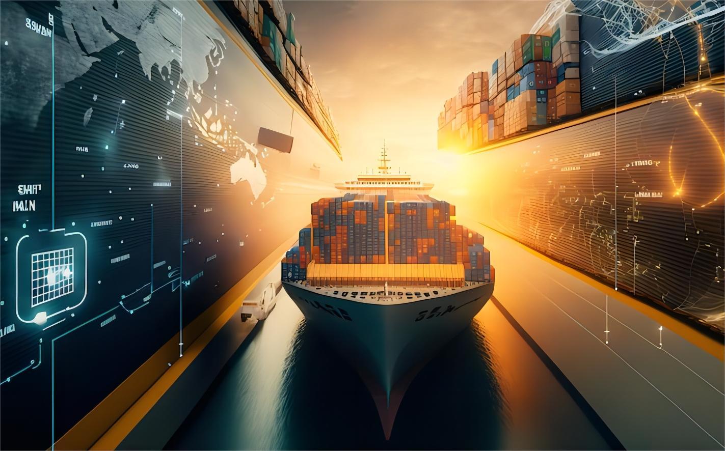 Cargo ships and airplanes at a logistics hub