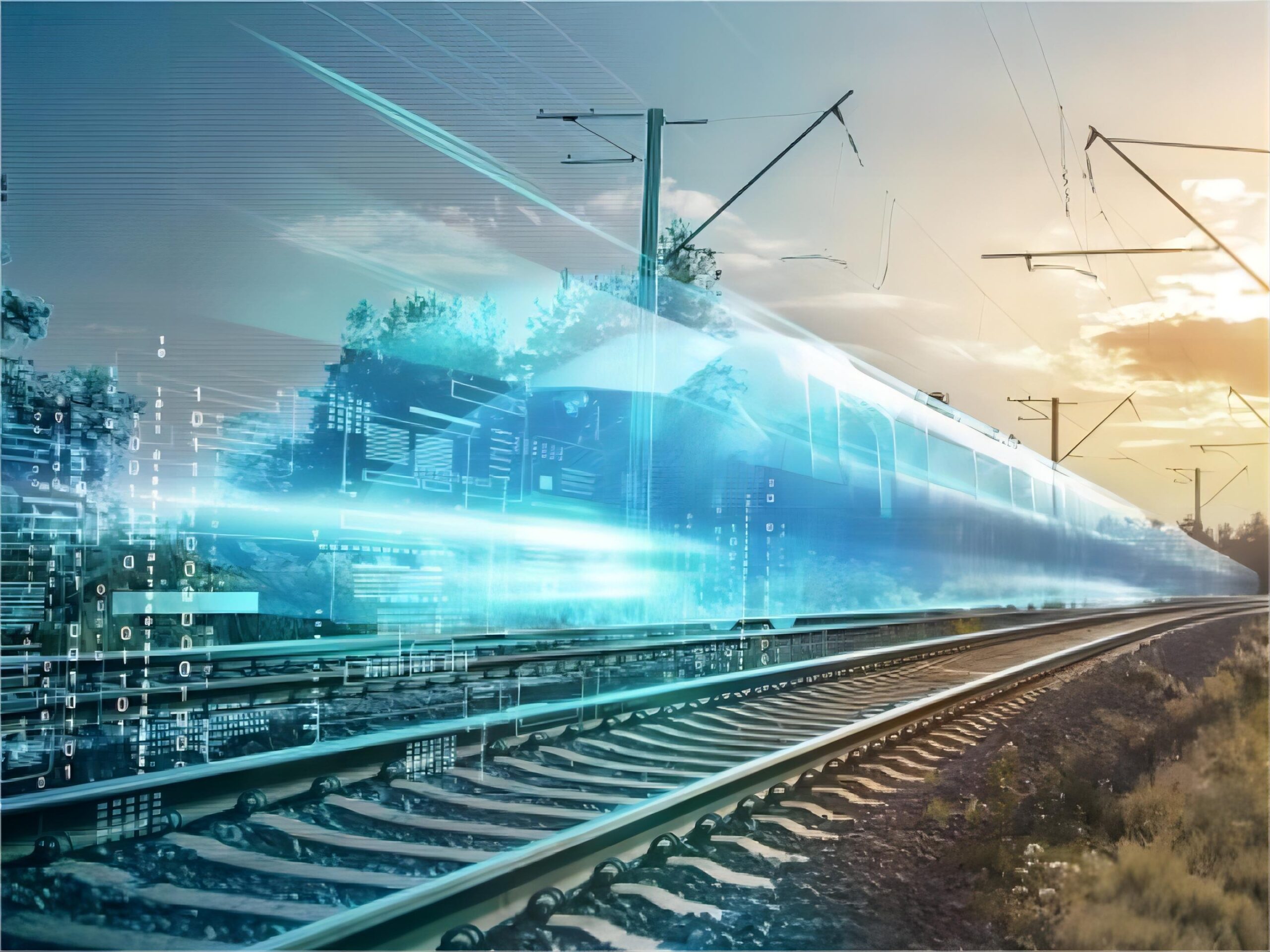 Long freight train moving through a landscape, symbolizing the China-Europe route