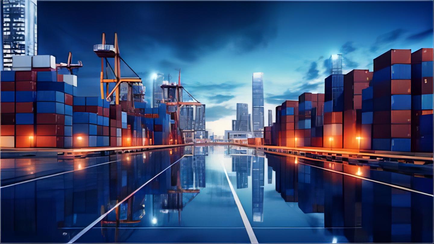 Shipping containers stacked at a busy port, ready for furniture freight from China to USA