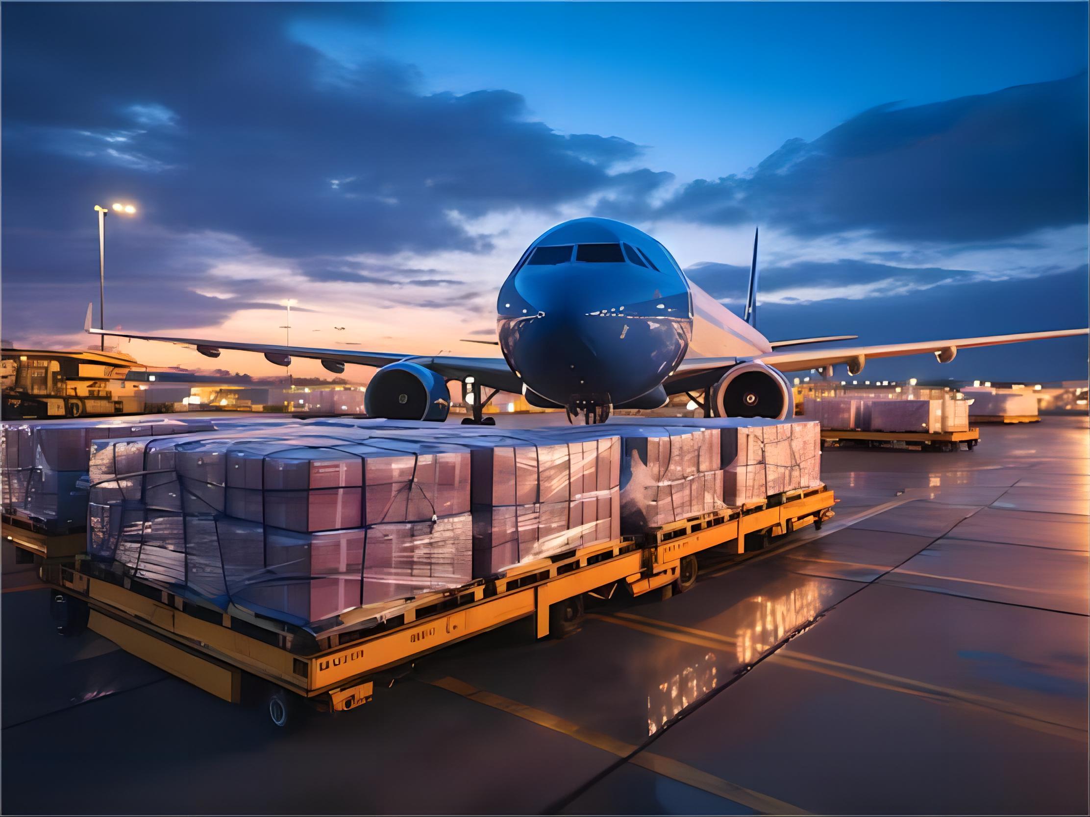Cargo plane loading freight at an airport