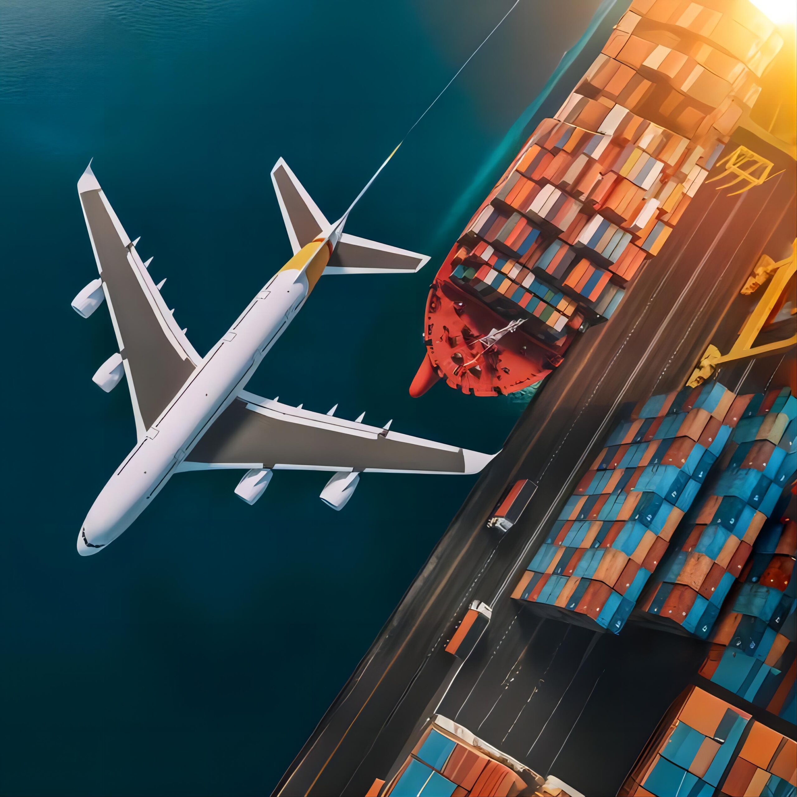 Container ship at port with German flag in background, symbolizing China to Germany shipping