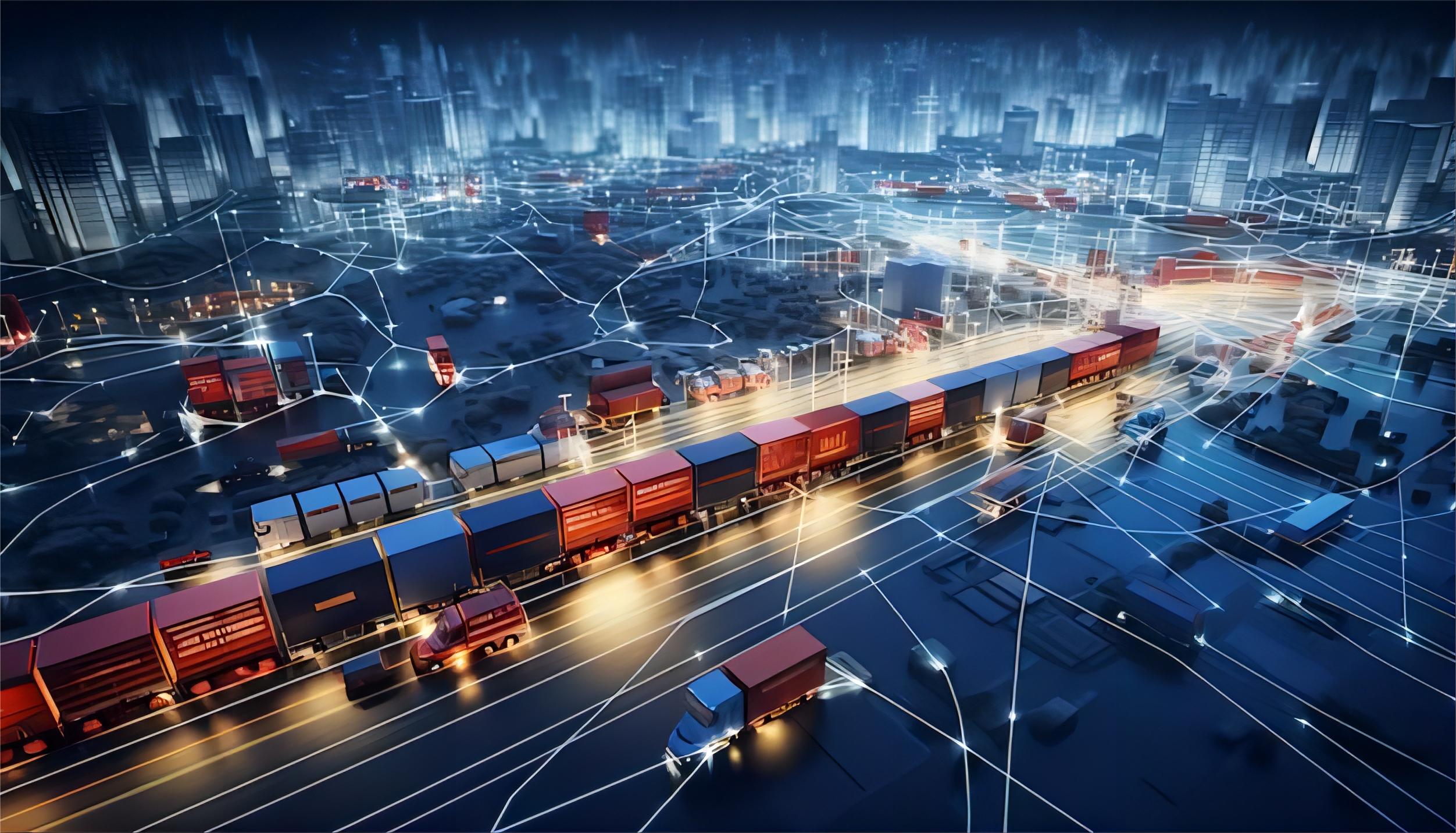Cargo ships and containers at a busy port, representing global logistics