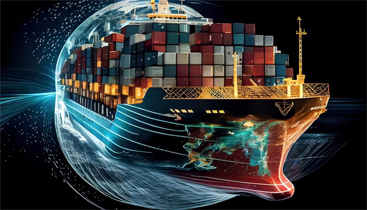 Cargo ships carrying containers across the ocean