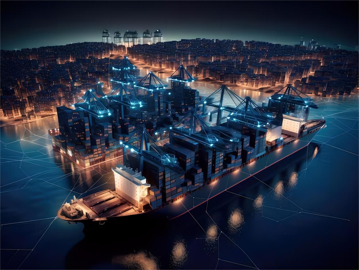 Cargo ships and containers at a bustling port, symbolizing international trade