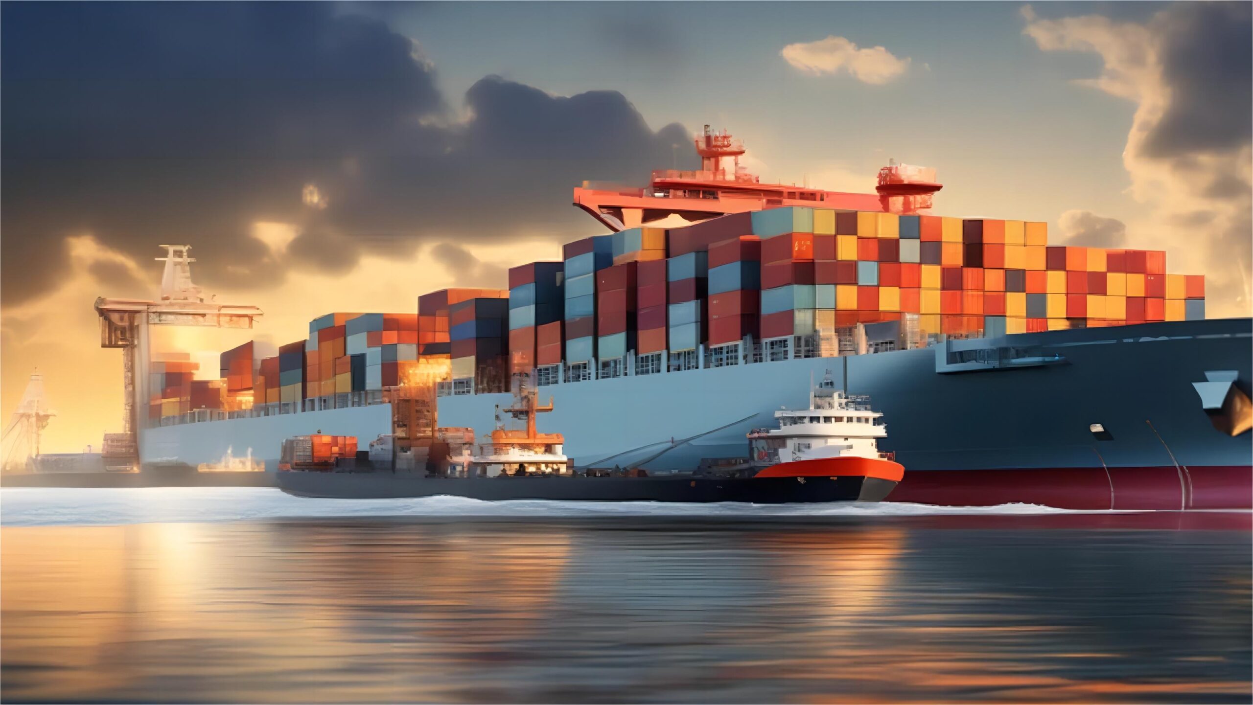 Shipping containers at a bustling European port