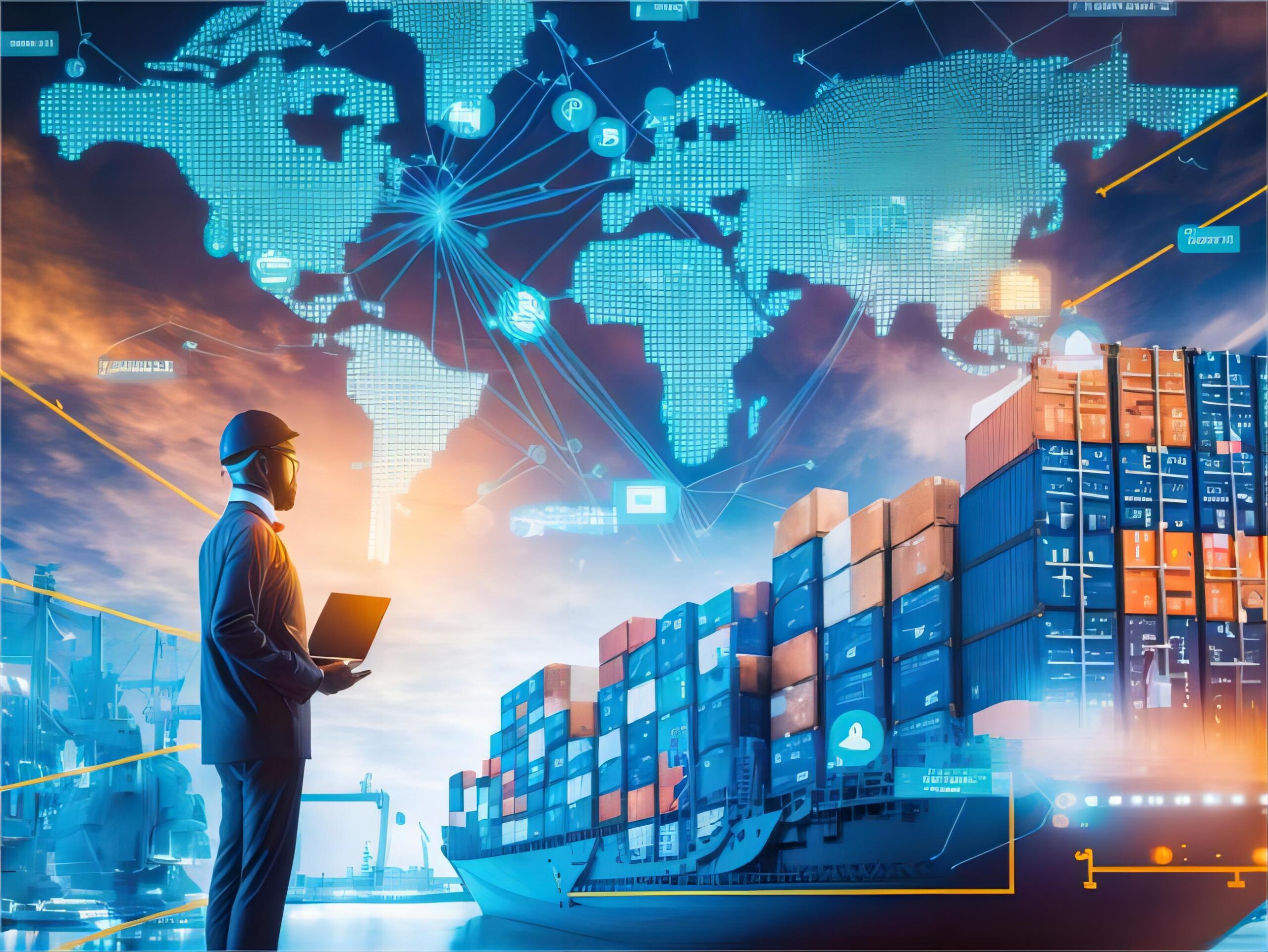Infographic illustrating a multi-modal shipping route