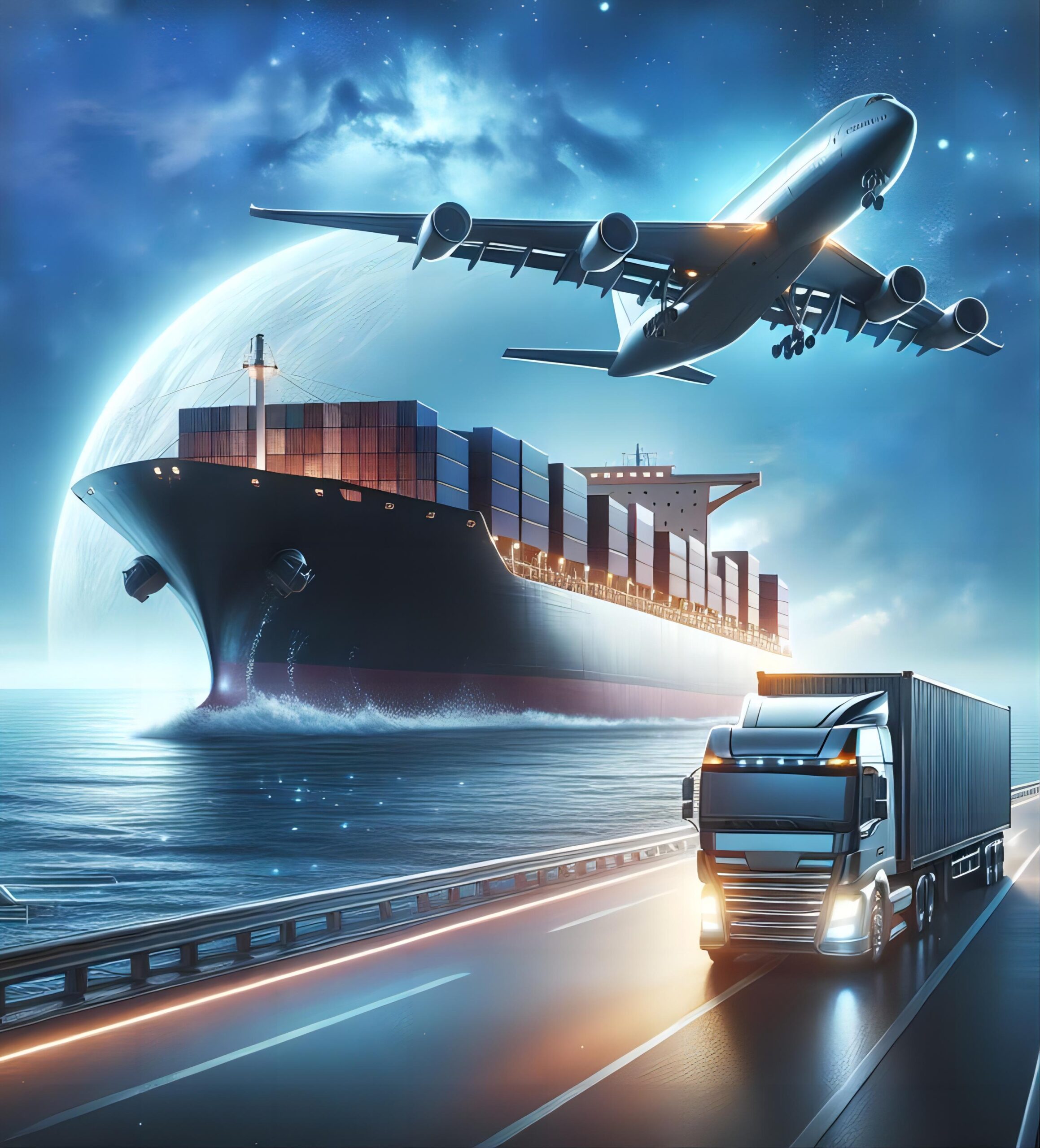 Sea freight container being loaded onto a vessel at a large shipping port