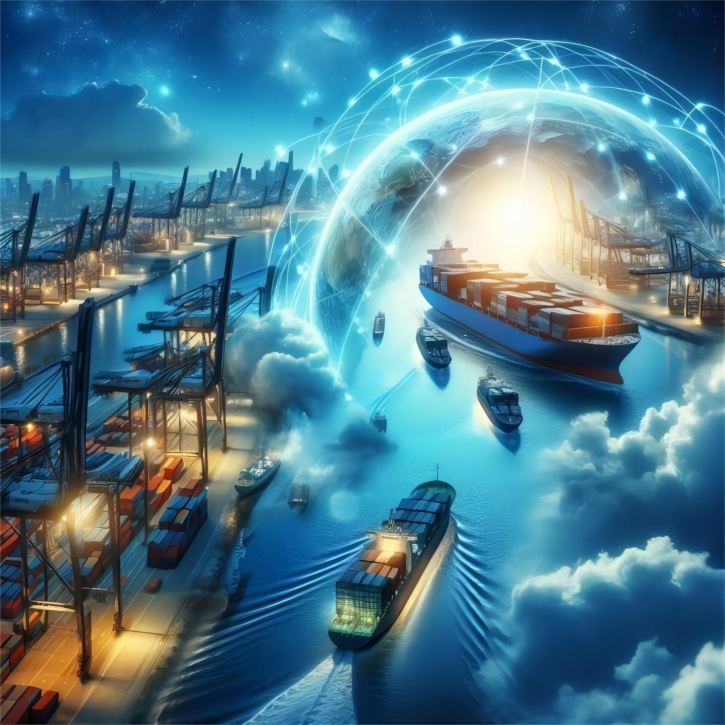 Containers stacked at a busy port, symbolizing global trade