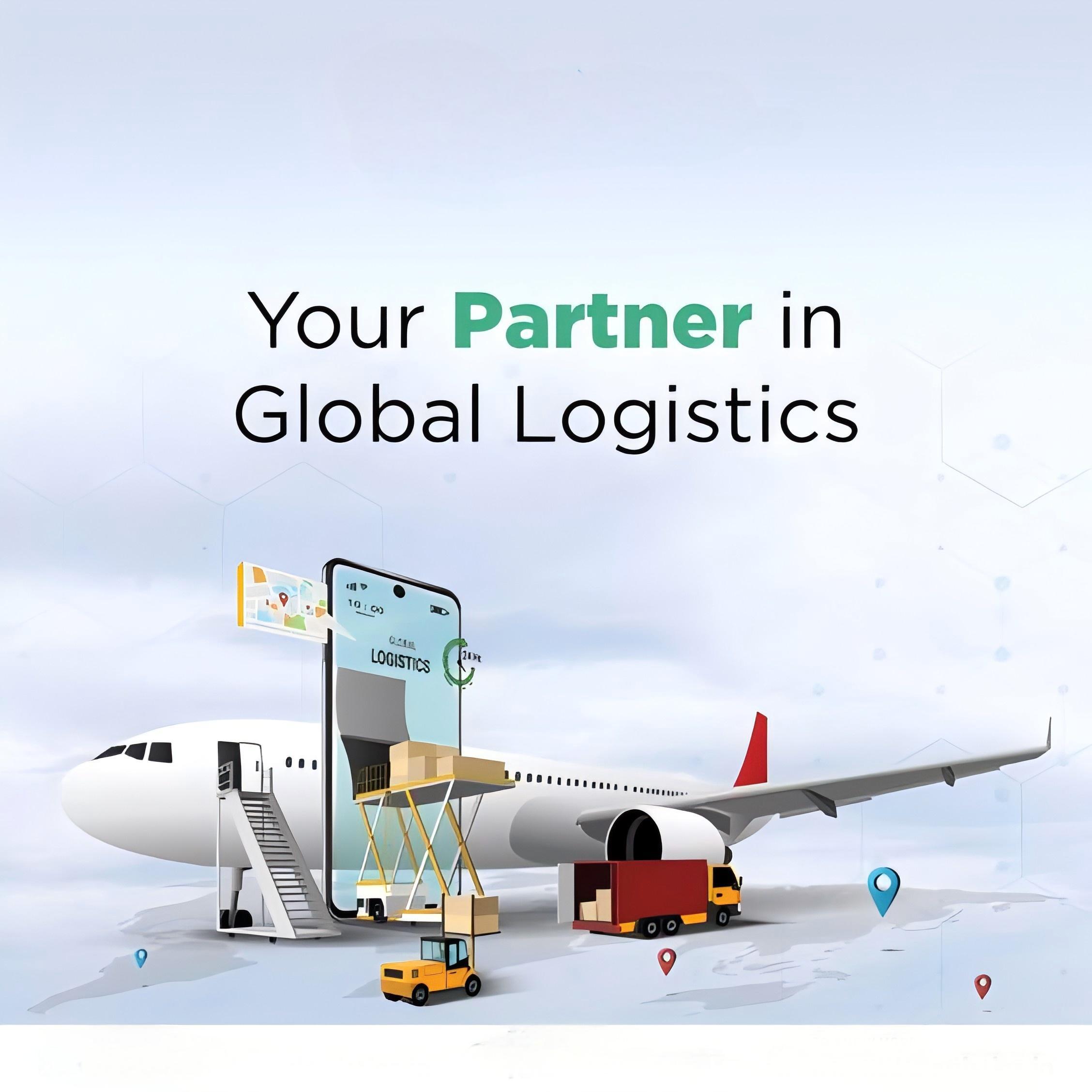 Container ships and cargo planes at a busy logistics hub