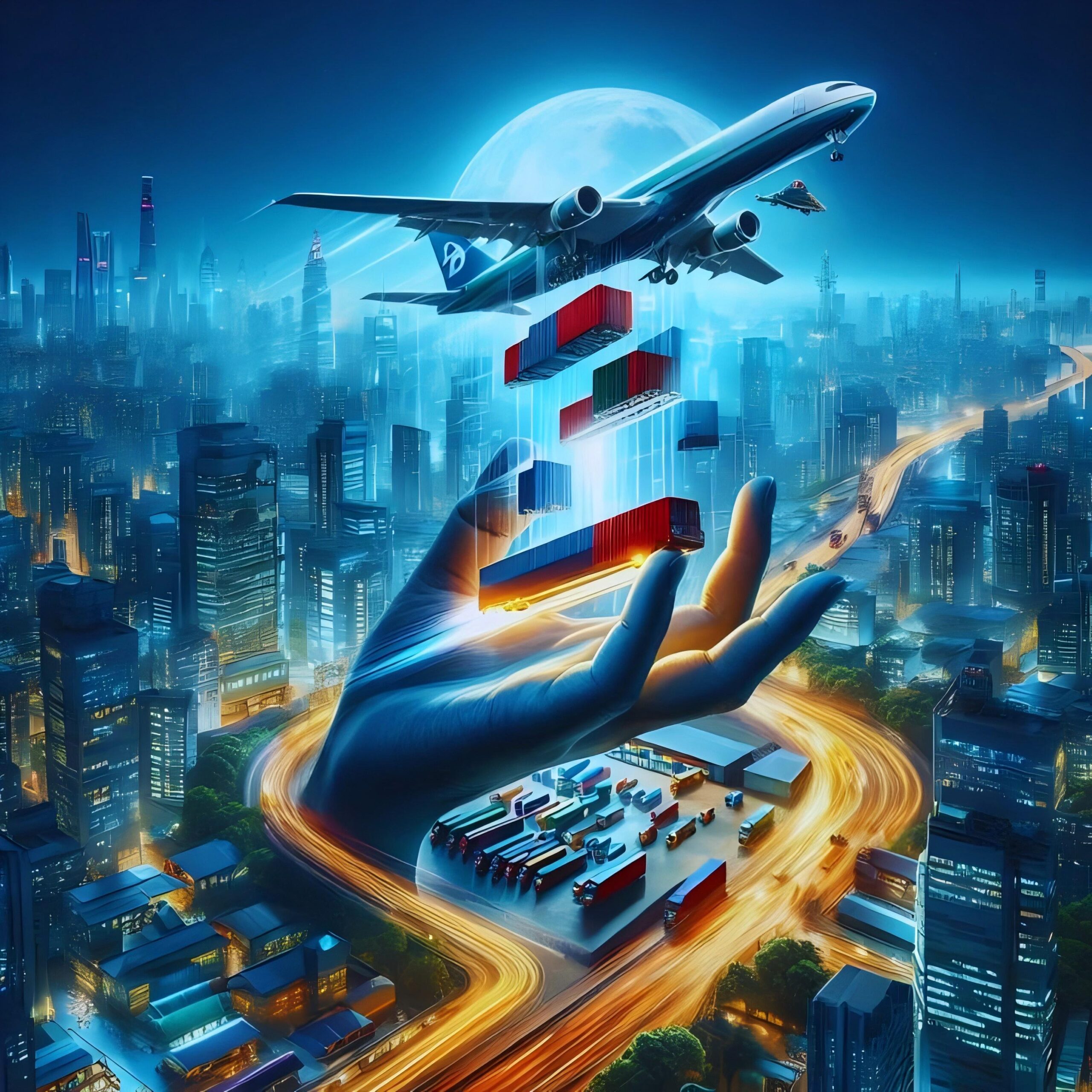 Shipping containers stacked at a bustling port terminal