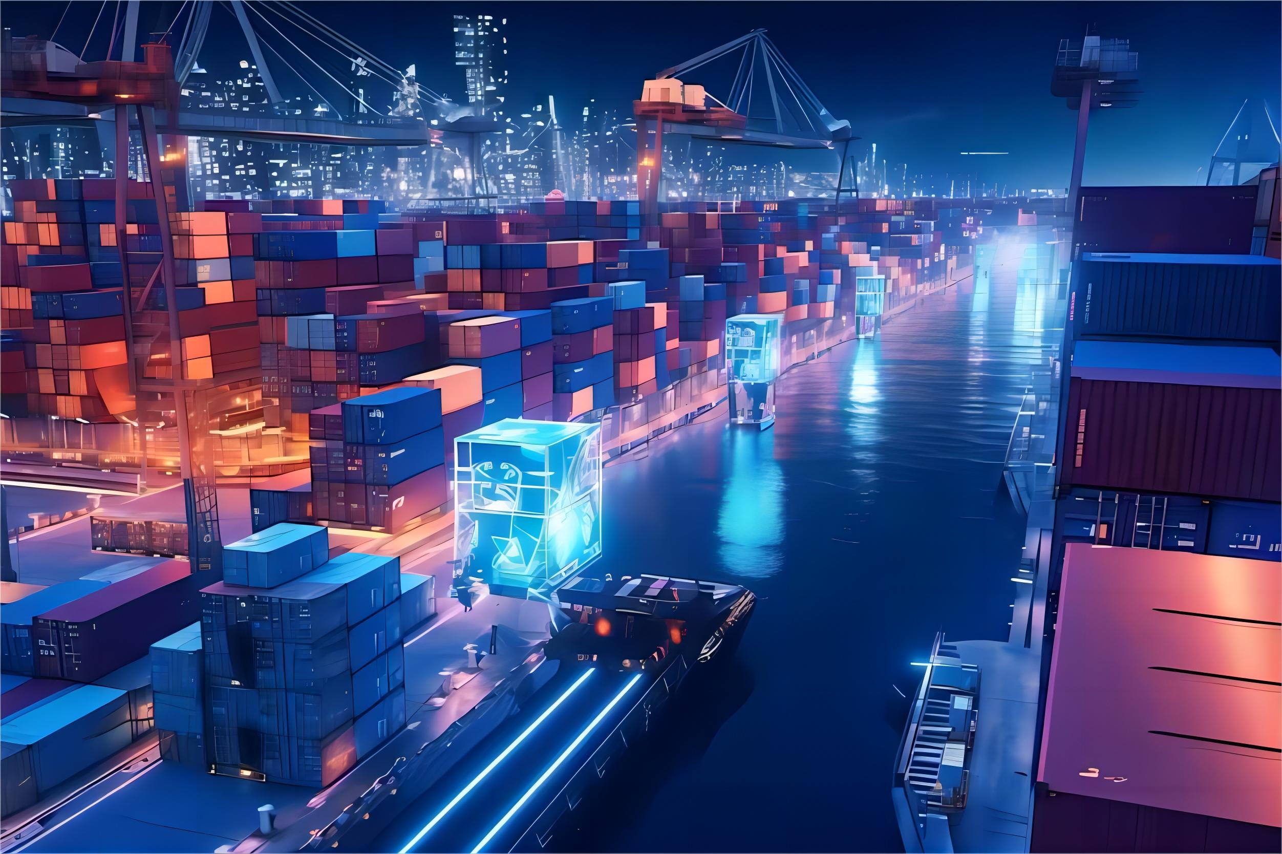 Intermodal rail freight containers being loaded at a Chinese logistics hub for transport to Canada