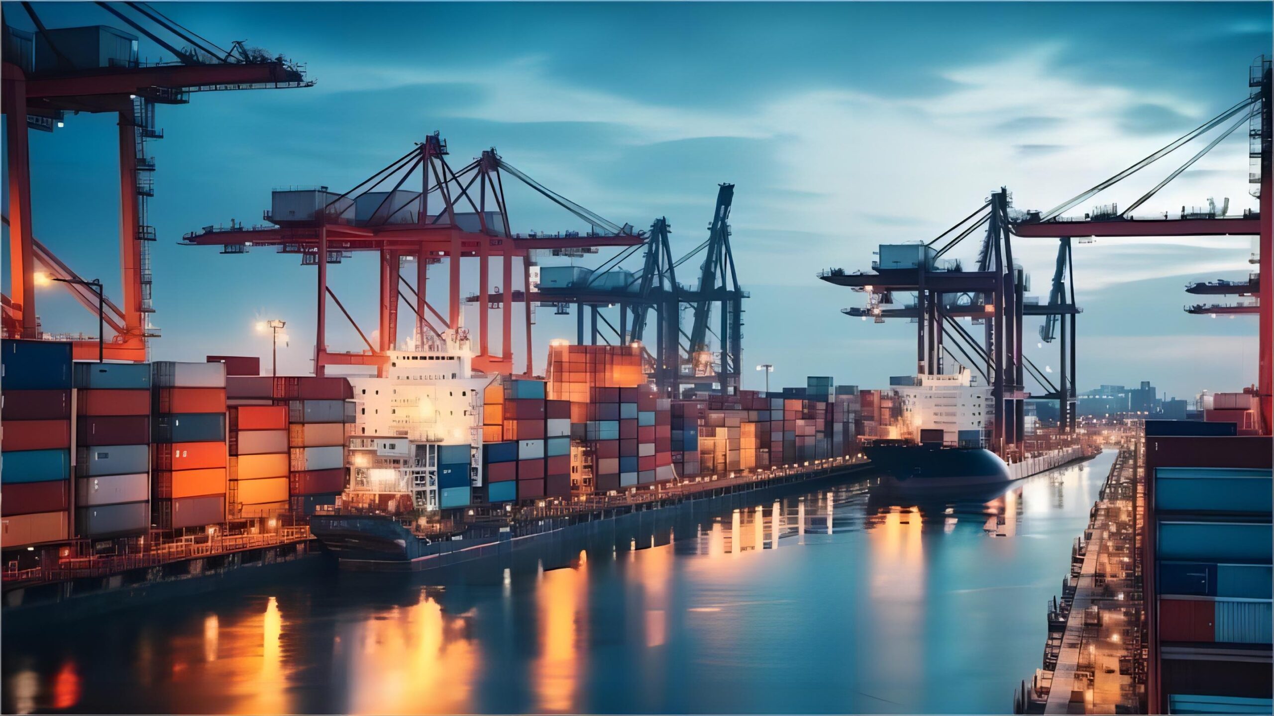 Large container ship carrying machinery across the ocean