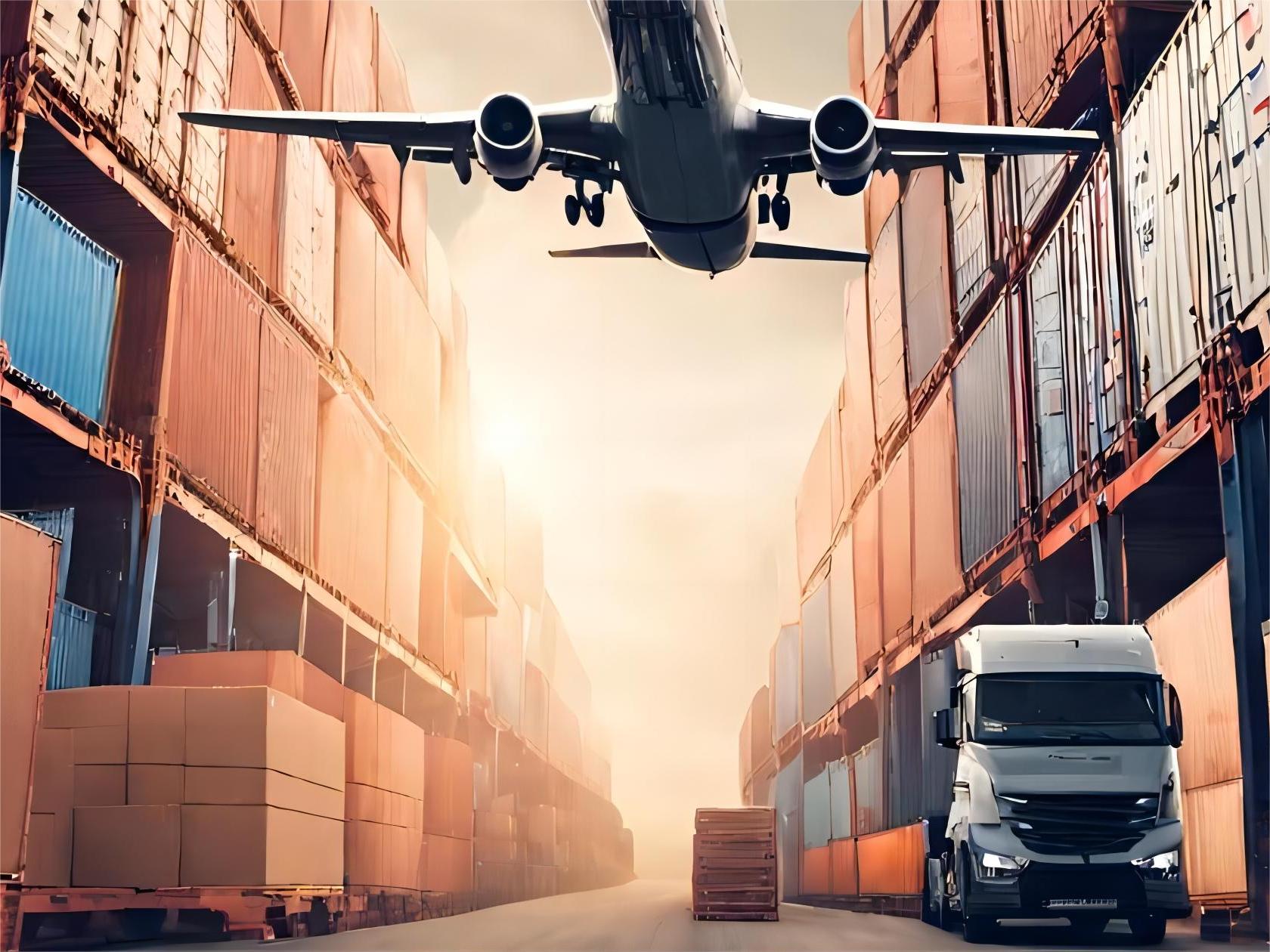 Logistics warehouse showing air freight cargo handling