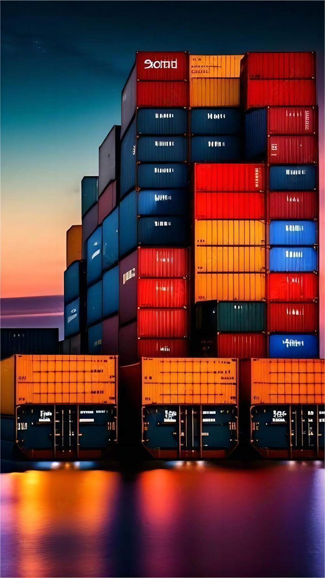 Cargo containers being loaded onto trucks for overland transport to the Middle East