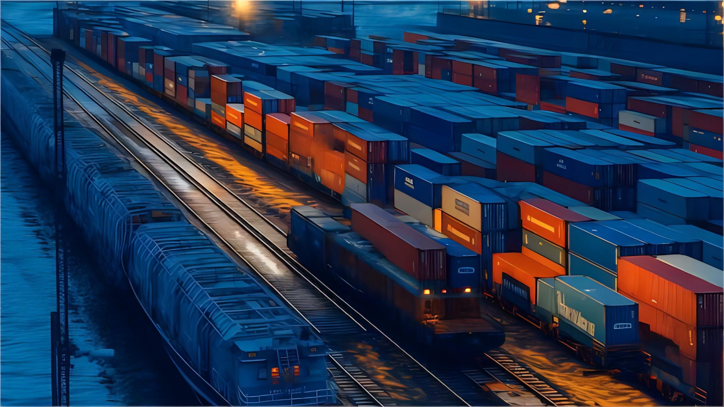 Logistics workers managing rail cargo in a warehouse