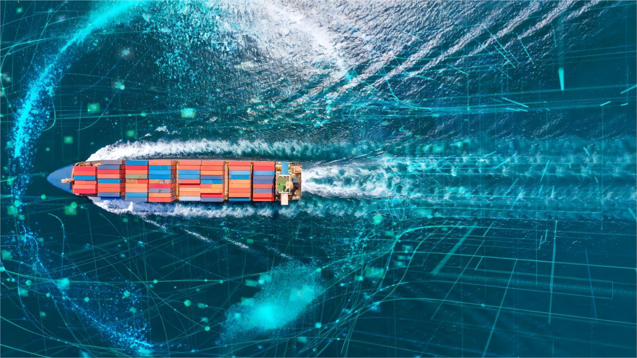 Digital map showing shipping routes from China to European ports