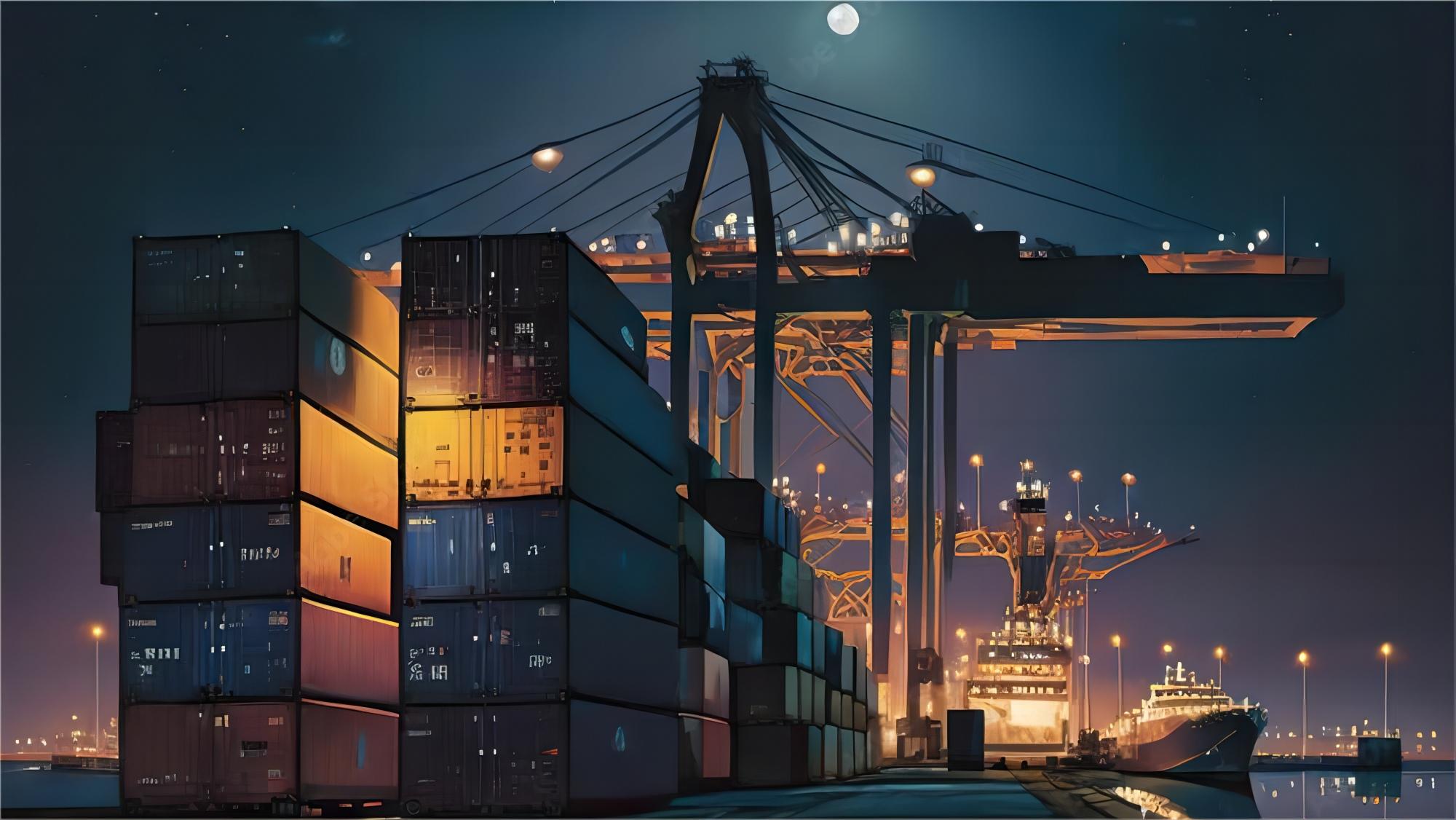 Heavy machinery being loaded into an open top container at a Chinese port
