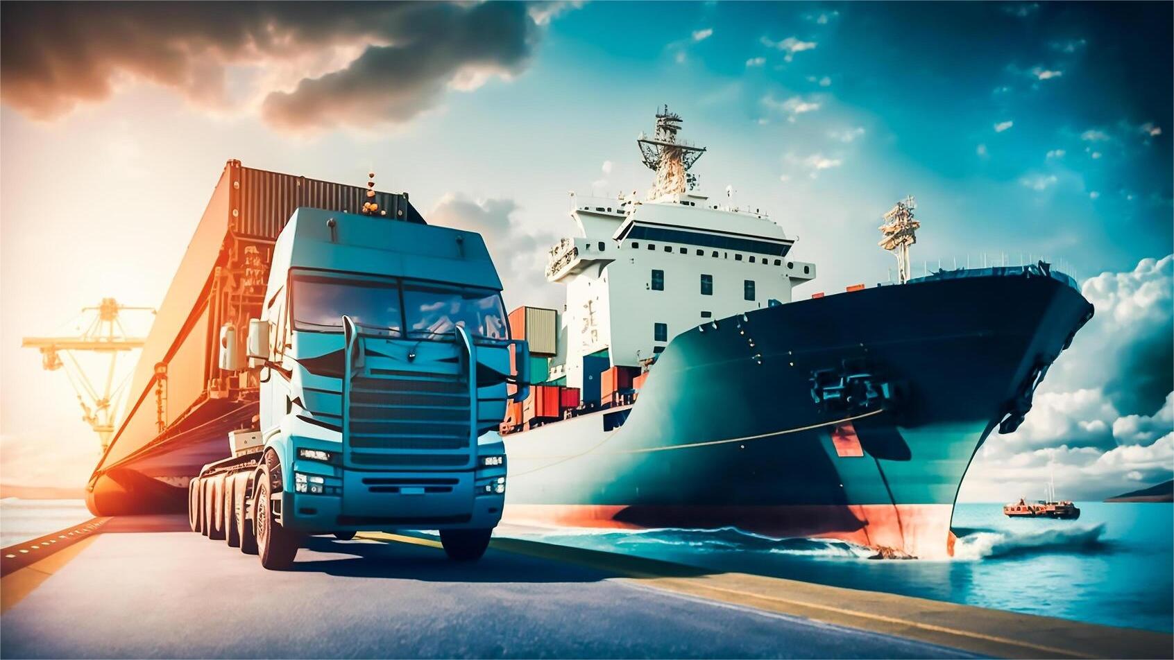 Cargo ship and airplane representing door to door delivery from China to USA
