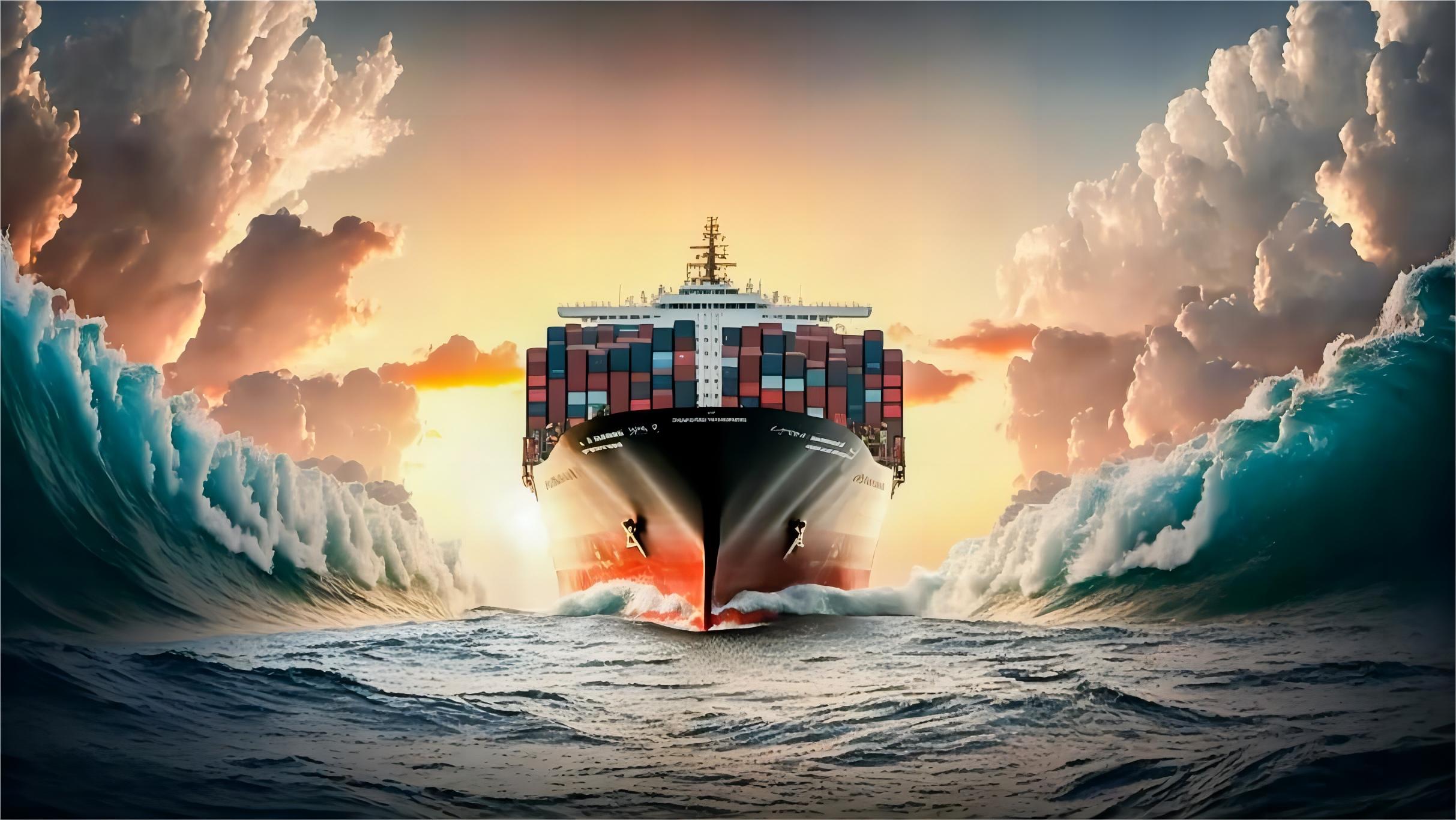 A large container ship carrying 40GP FCL solar panel shipments from China to the United States