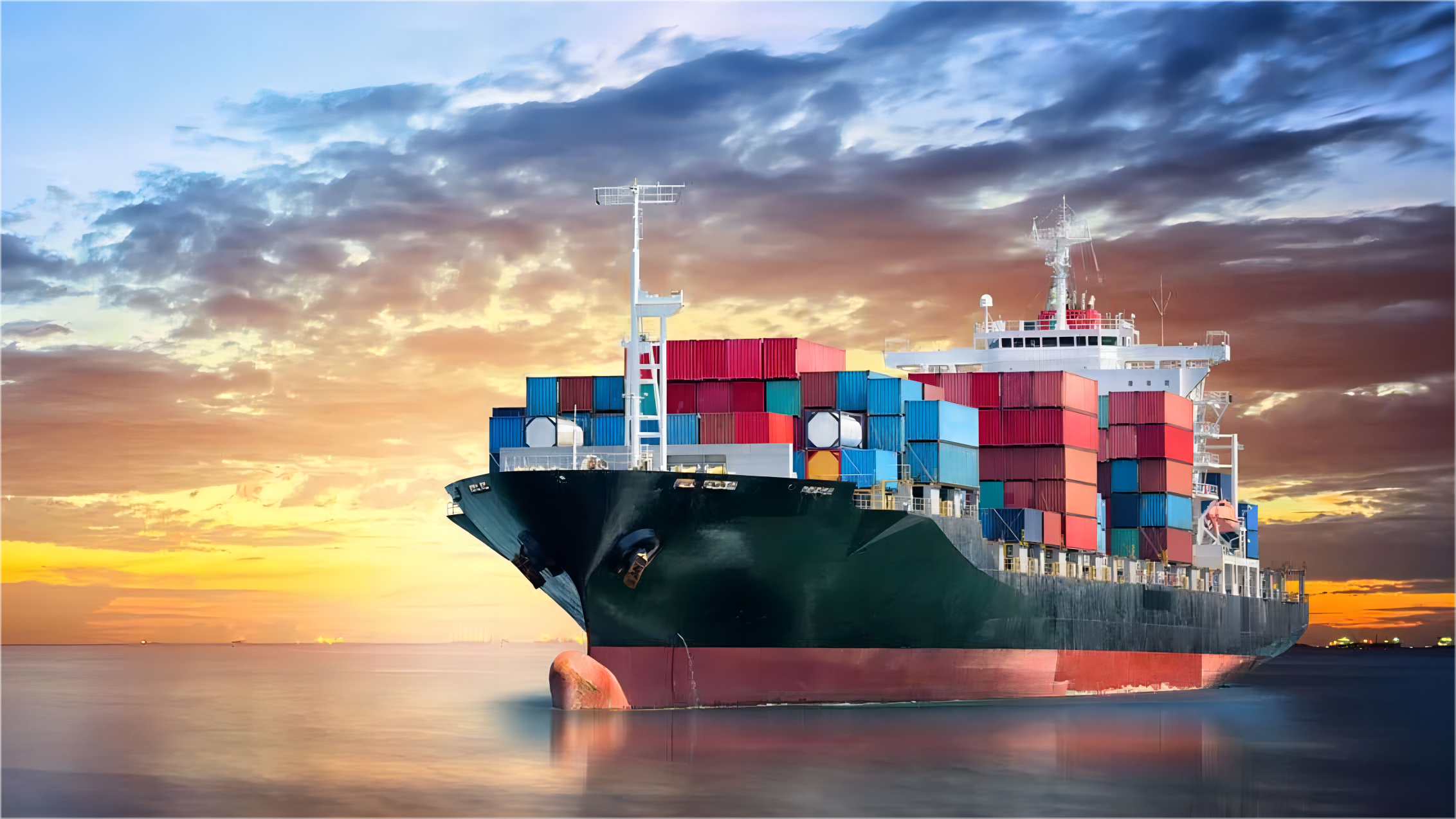 Large container ship transporting goods across the ocean to the United States