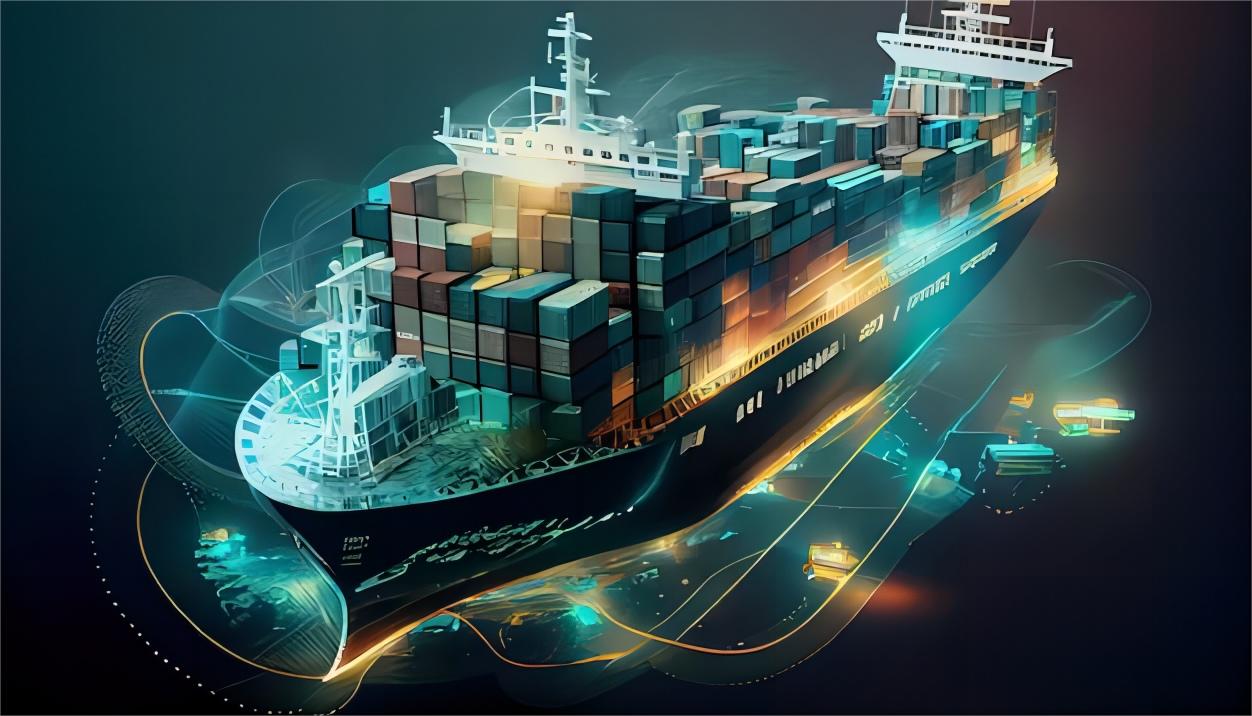 Cargo ship transporting containers for sea freight from China to Poland