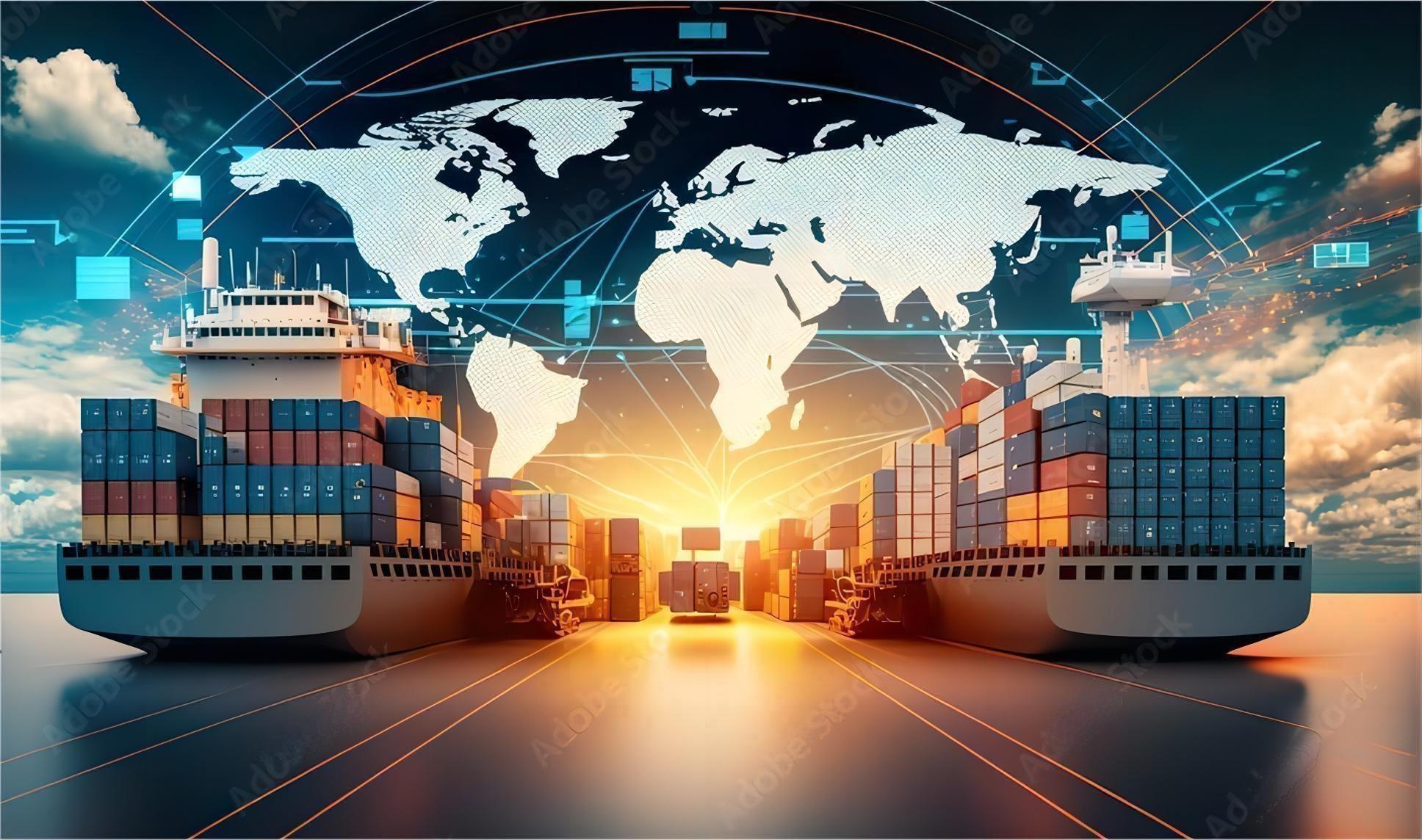 Container ship transporting cargo from China to Poland